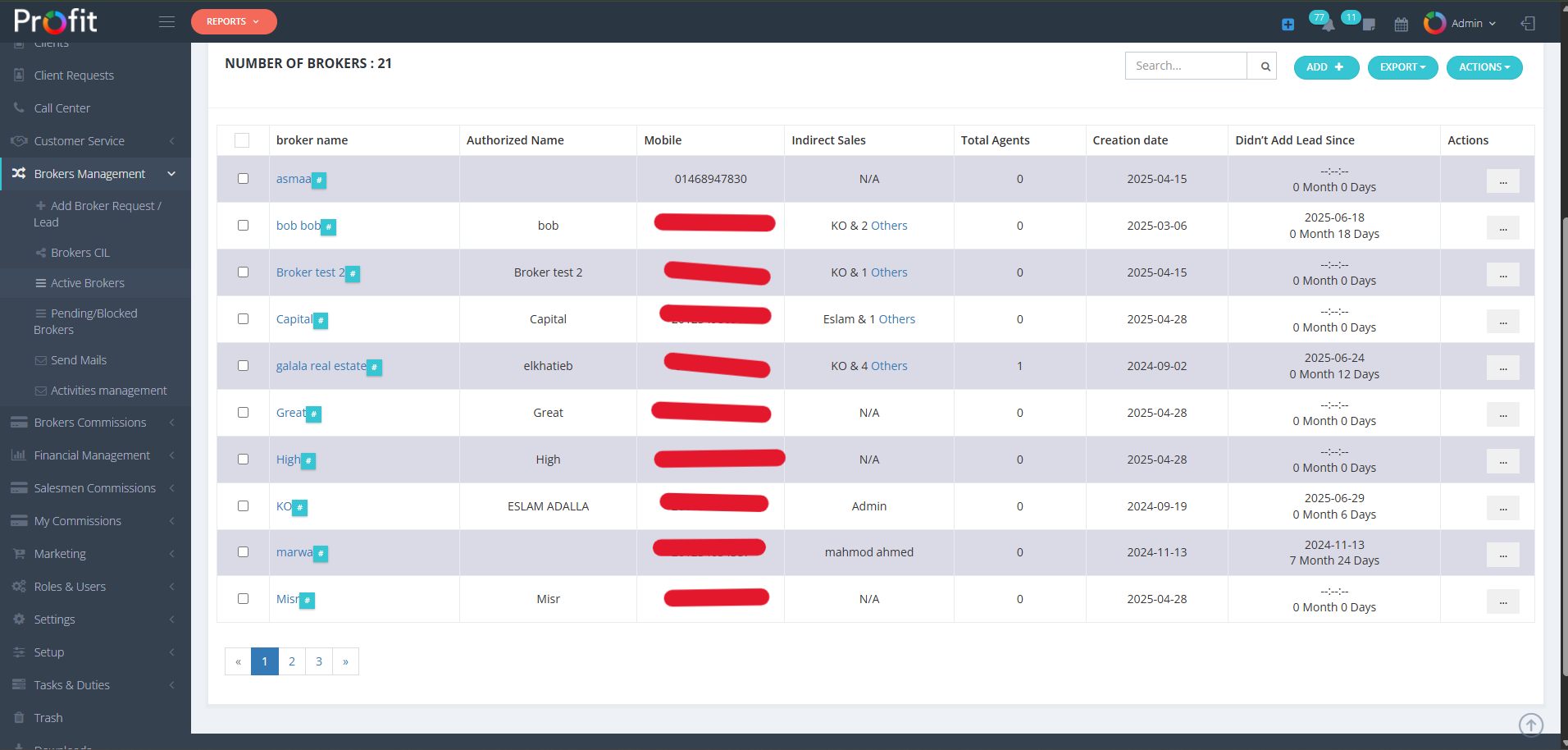 Active Brokers Management Table